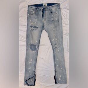 Mens KDNK Ripped Stacked skinny jeans with ankle zippers size 32 bleached look